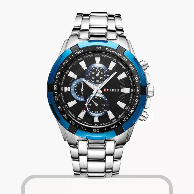 Curren Sport Chronograph Blue Bezel Men's Watch- 8023